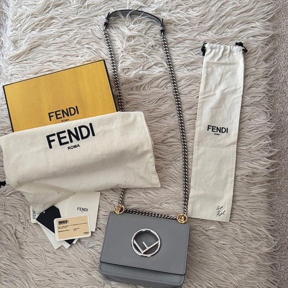 Fendi Handbags - Fendi (F is for Fendi) Gray Leather Shoulder Bag with Chain Strap